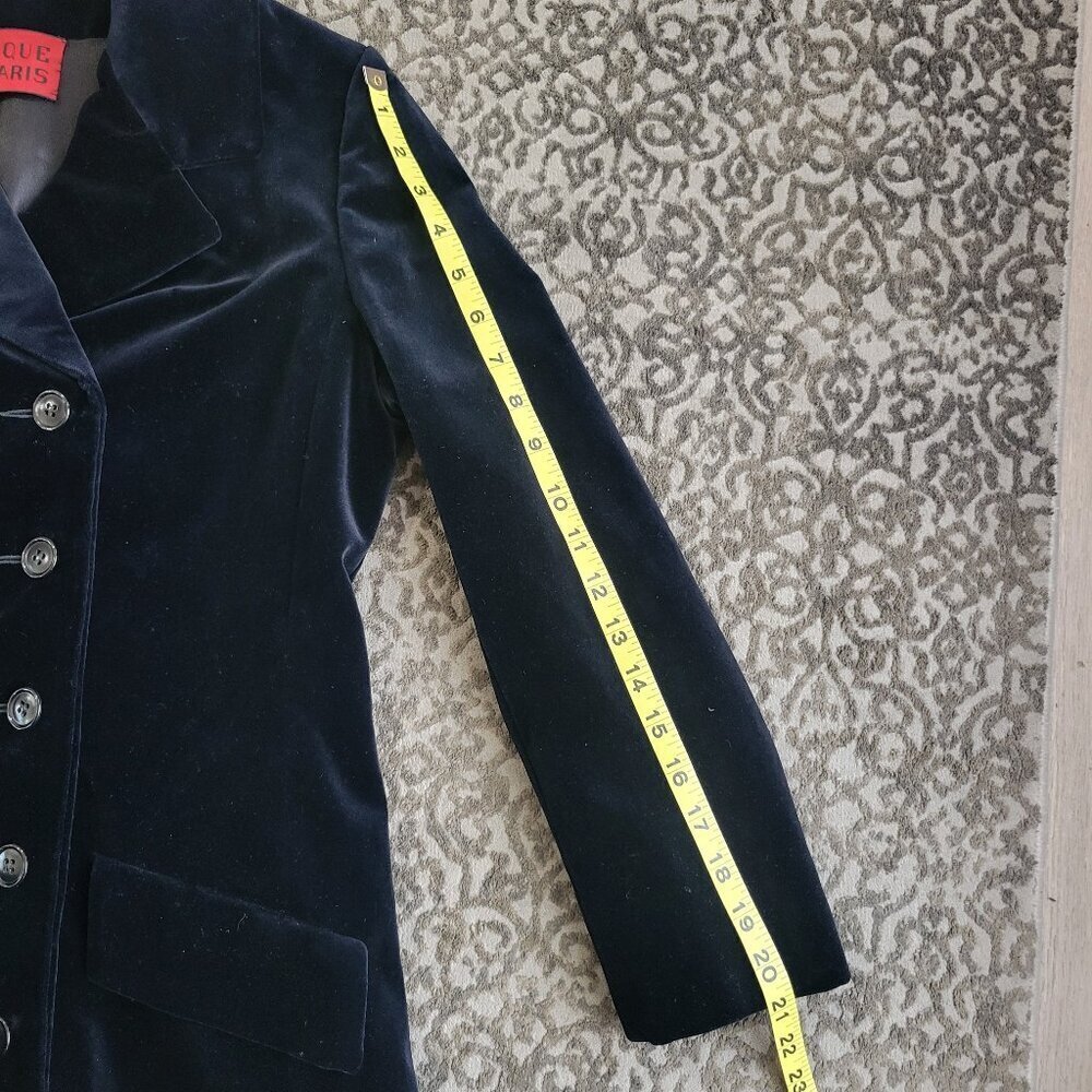 LA FLAQUE de PARIS Vintage Black Velvet Long Double Breasted Jacket - Picture 9 of 9